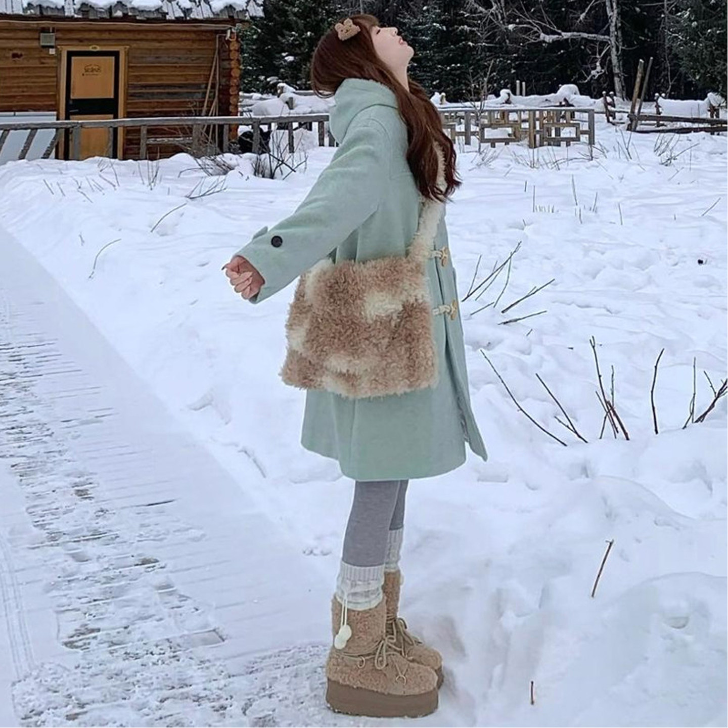 大码女装2025冬季新款胖mm复古牛角扣减龄薄荷绿夹棉毛呢外套大衣,淘宝优惠券,粉丝福利购,淘宝优惠卷