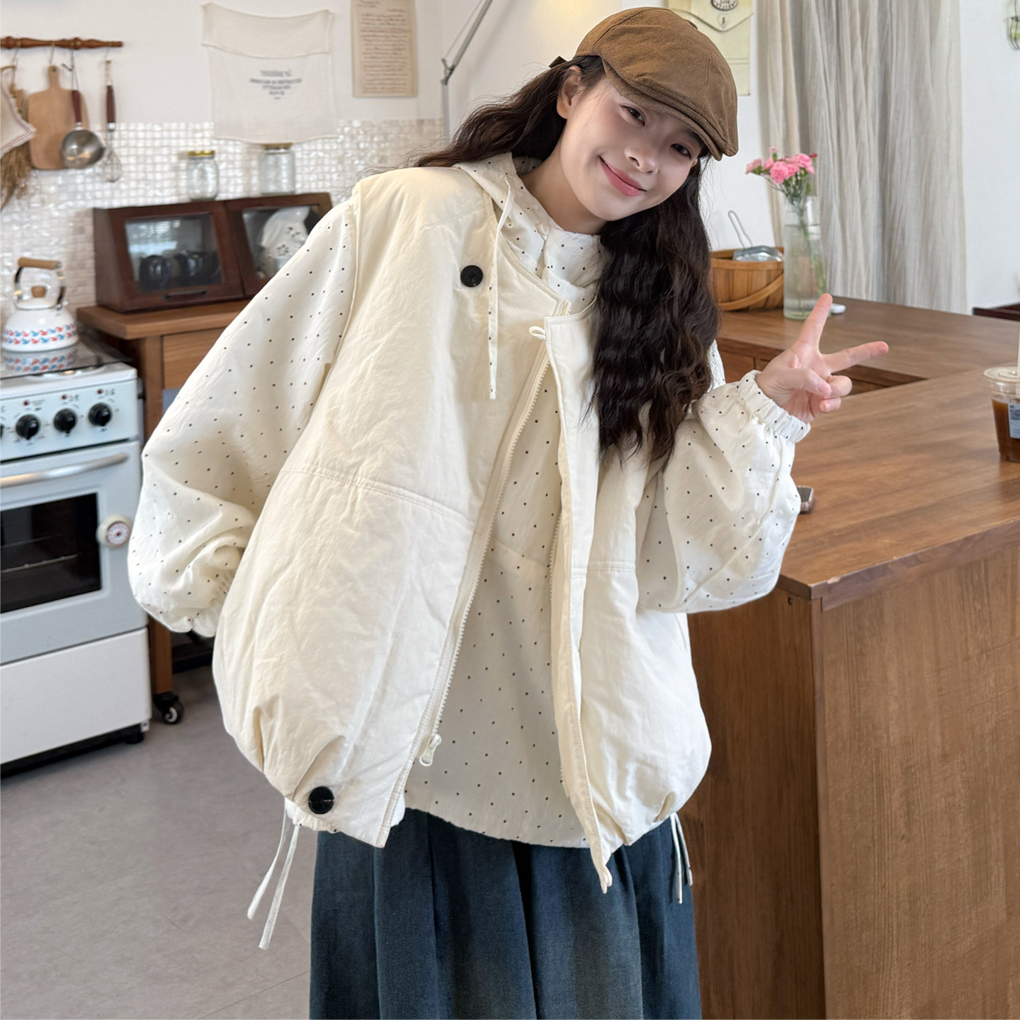 大码女装2025冬胖mm韩版波点连帽夹棉卫衣+百搭棉马甲+牛仔裤套装,淘宝优惠券,粉丝福利购,淘宝优惠卷