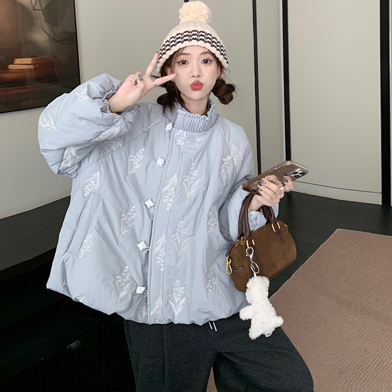 大码女装2025冬胖mm复古小众设计感立领刺绣花苞棉衣棉服裤子套装,淘宝优惠券,粉丝福利购,淘宝优惠卷