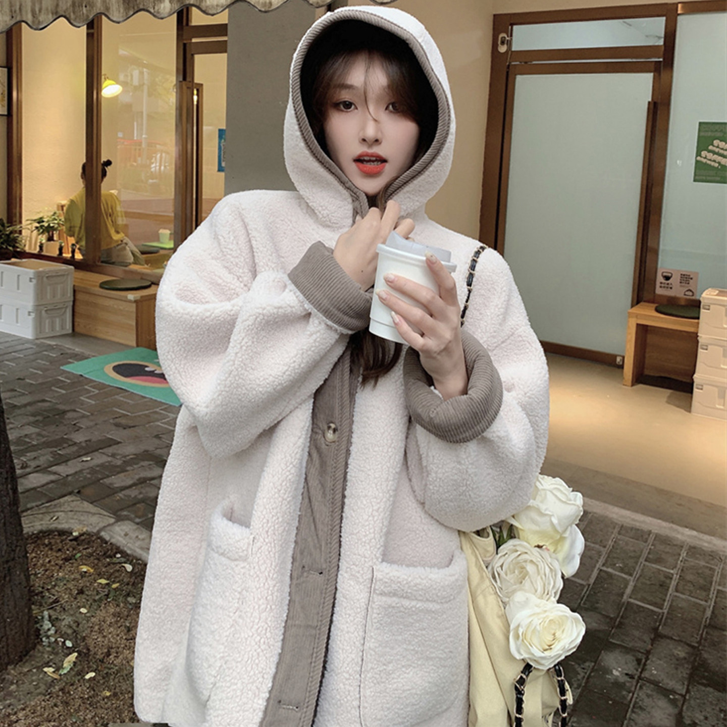 大码女装2025冬季新款胖mm韩版宽松显瘦连帽加厚仿羊羔毛棉衣外套,淘宝优惠券,粉丝福利购,淘宝优惠卷