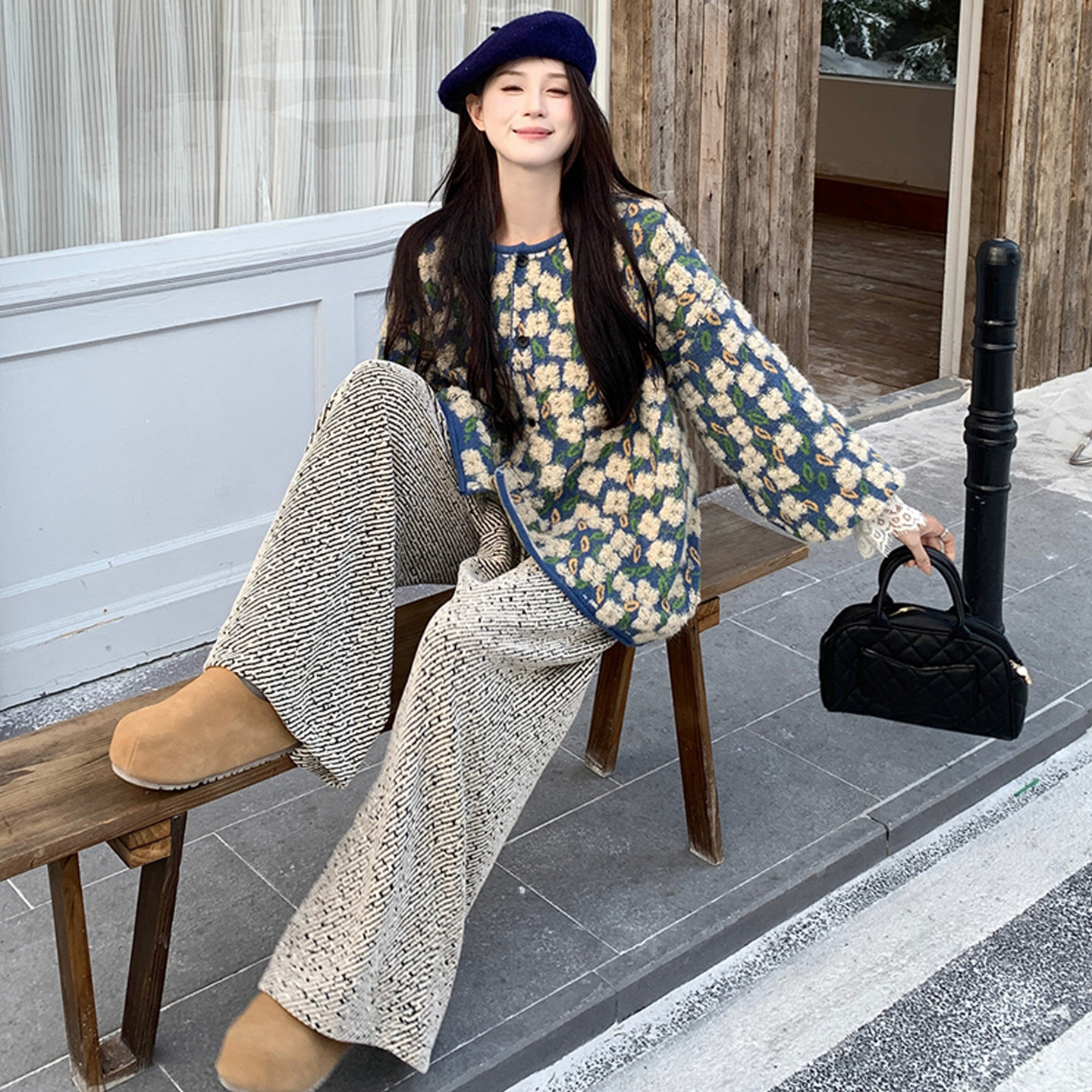 大码女装2025秋季慵懒风重工提花海盐花开衫毛衣外套衬衫裤子套装,淘宝优惠券,粉丝福利购,淘宝优惠卷