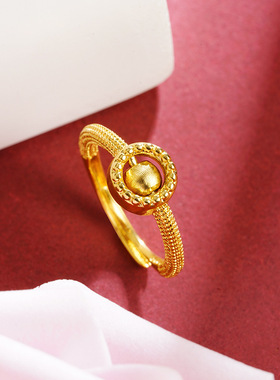 沙金戒指如意转珠子活口戒指