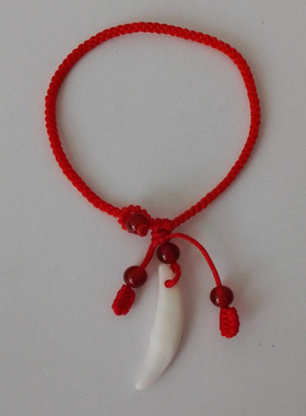 狗牙脚链红绳手工编织婴儿黑狗牙