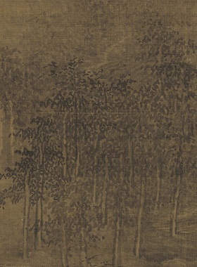 五代巨然层岩丛树图国画山水条幅古画复制品字画微喷打印绢布画心