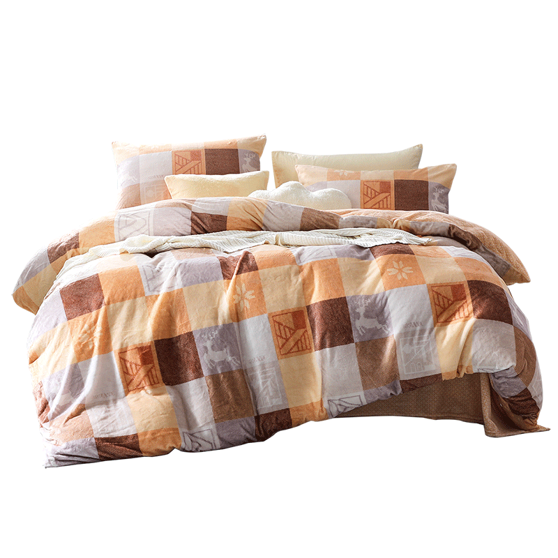 富安娜出品馨而乐牛奶绒四件套冬季加厚加绒双面珊瑚绒法兰绒被套