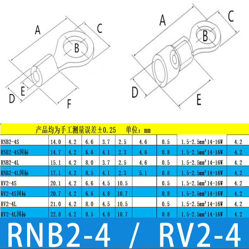 RNB/RV2-4冷压接线端子国标紫铜/黄铜圆端PVC绝缘套OT端子 - 图1