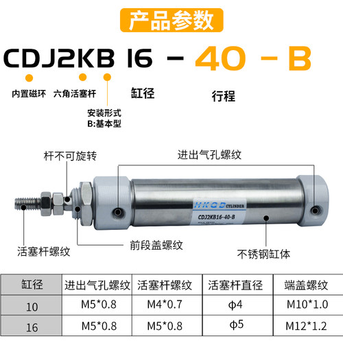 CDJ2KB六角杆不旋转不锈钢迷你缸10/16缸径5/10/15/20/25/30/35D-图0
