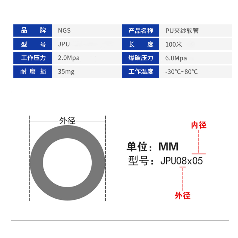 20公斤高压夹纱气管小风炮防爆包纱气鼓PU夹纱管8软管16*12mm管10-图2