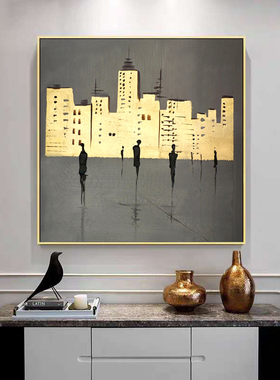 QY.ART城市金箔人物纯手工手绘油画卧室玄关客厅沙发背景壁画挂画