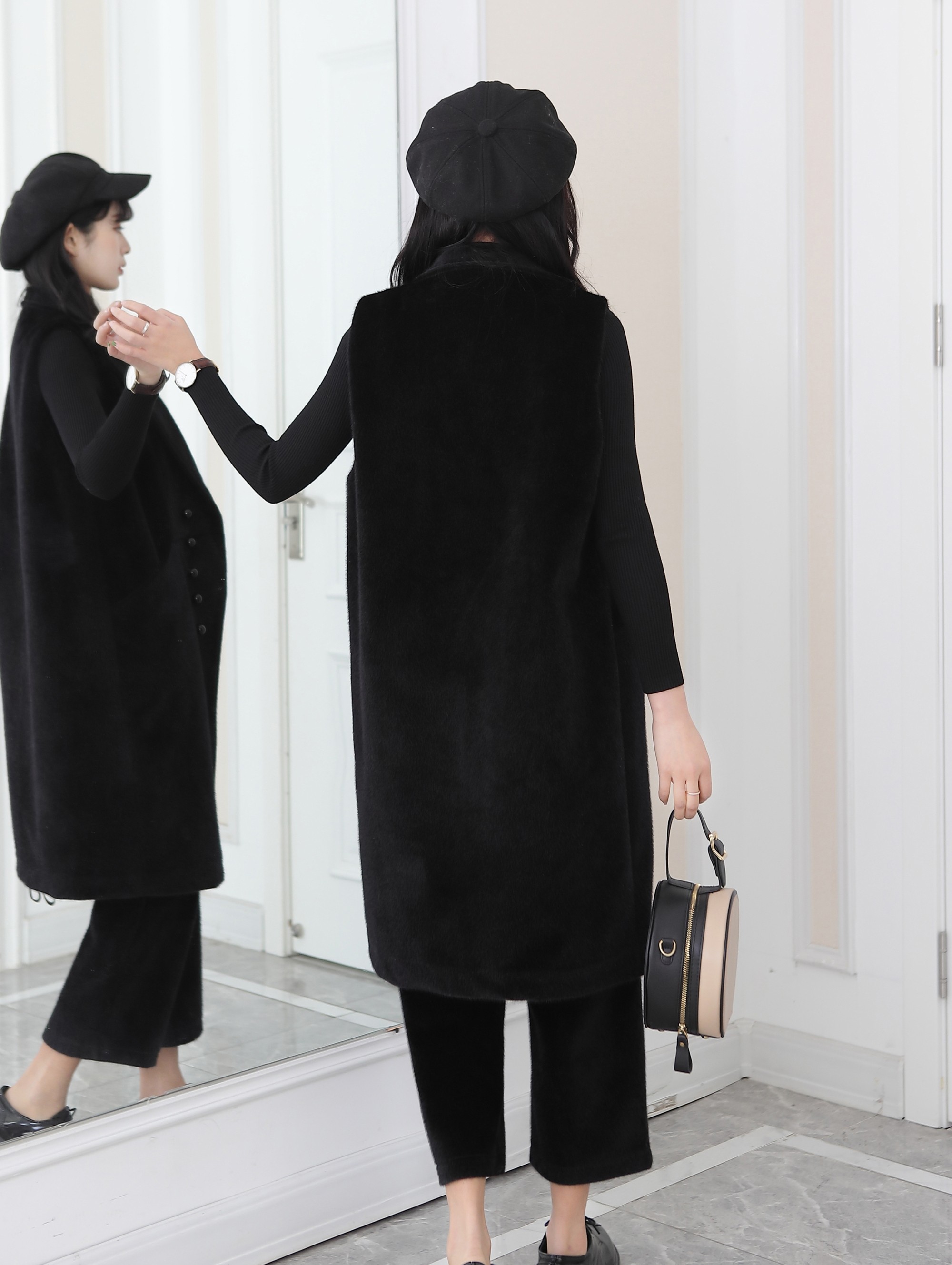 【单马甲】潮流时尚女秋冬外套2025新款毛呢大码显瘦黑色皮草马夹,淘宝优惠券,粉丝福利购,淘宝优惠卷