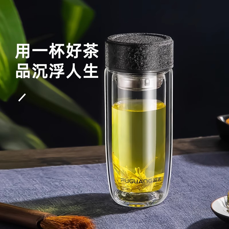 富光双层玻璃水杯男女鹅蛋泡茶杯茶水分离加厚防烫耐高温杯子印字 - 图2