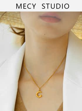 欧美竹节字母冷淡风高级感锁骨链
