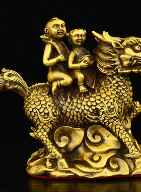 黄铜麒麟风水家居装饰送福一对