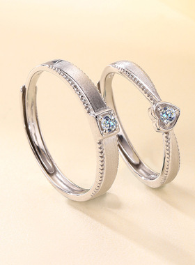 真爱永恒纯银情侣戒指一对小众设计百搭送女友情人节礼物开口对戒