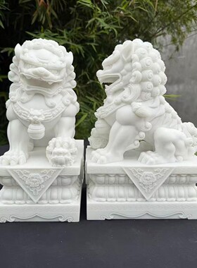 汉白玉石雕刻小狮子招财