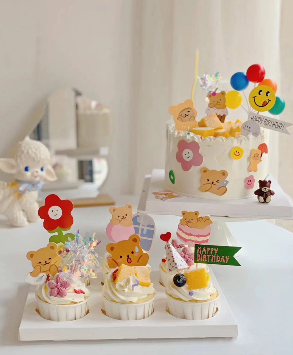 六一儿童节纸杯杯子蛋糕装饰插卡可爱小熊贴纸卡片插件卡通插牌,淘宝优惠券,粉丝福利购,淘宝优惠卷