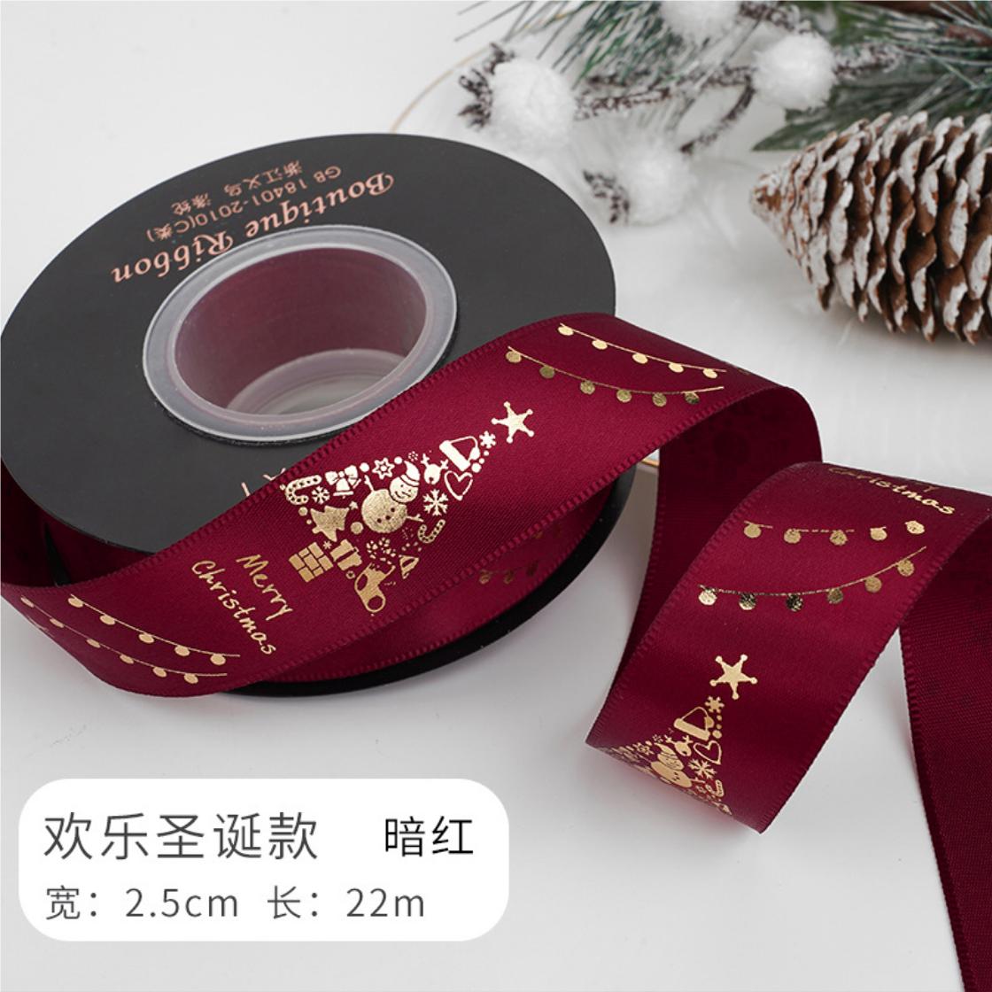 圣诞节蛋糕烫金丝带装饰麋鹿雪人红绿丝绸甜品礼品礼物包装盒绑带