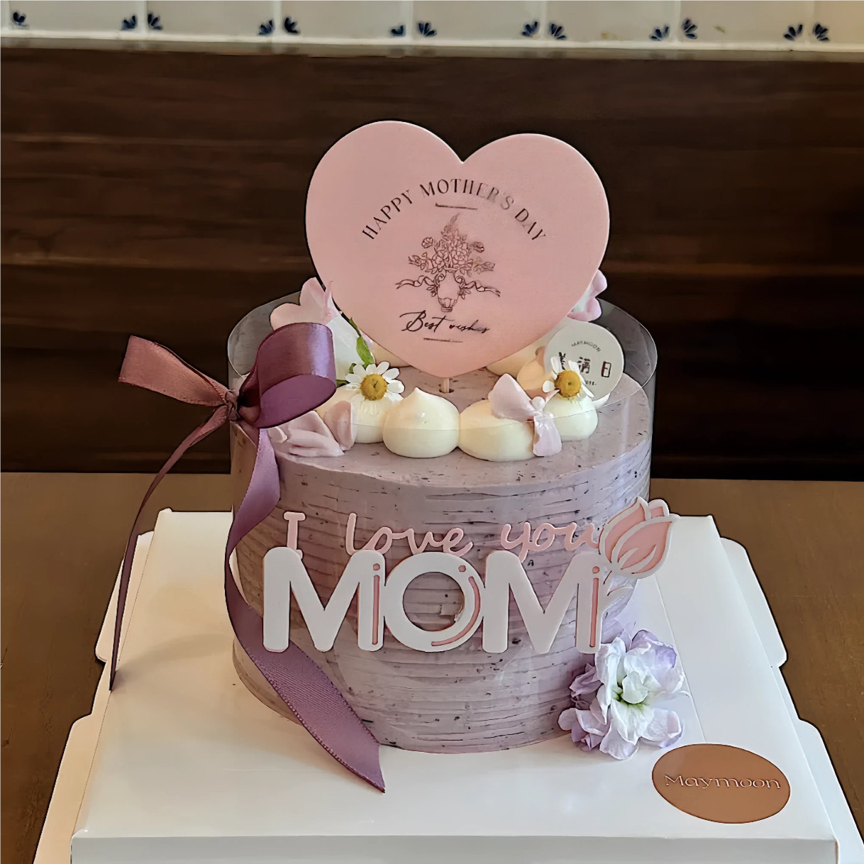 2025母亲节紫色蝴蝶结蛋糕装饰粉色爱心母亲节插件紫罗兰烘焙丝带,淘宝优惠券,粉丝福利购,淘宝优惠卷