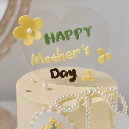 2025母亲节网红透明亚克力爱心蛋糕装饰插件珍珠蝴蝶结妈妈节日 - 图1