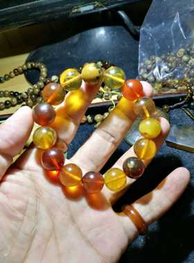 缅甸琥珀玻璃底蜜蜡多宝手串包邮