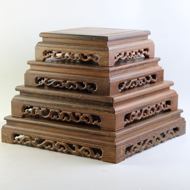 红木雕刻工艺品鸡翅木质长方形佛像摆件底座花瓶奇石头底座实木托 - 图1