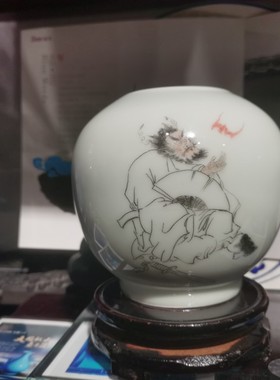 【好礼淄博，山东手造】“淄博瓷厂鲁青瓷 ”刻瓷【钟馗 镇宅图】