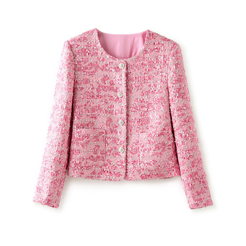 迪奥小香风短外套女秋冬新款轻奢气质粉色亮片设计感小众羊毛上衣,淘宝优惠券,粉丝福利购,淘宝优惠卷