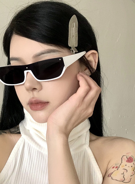 复古白色半框高级感墨镜防紫外线