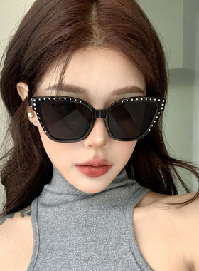欧美黑色方框铆钉高级感墨镜女潮