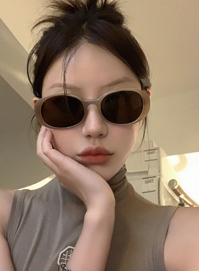 韩版椭圆形高级感ins茶色墨镜女