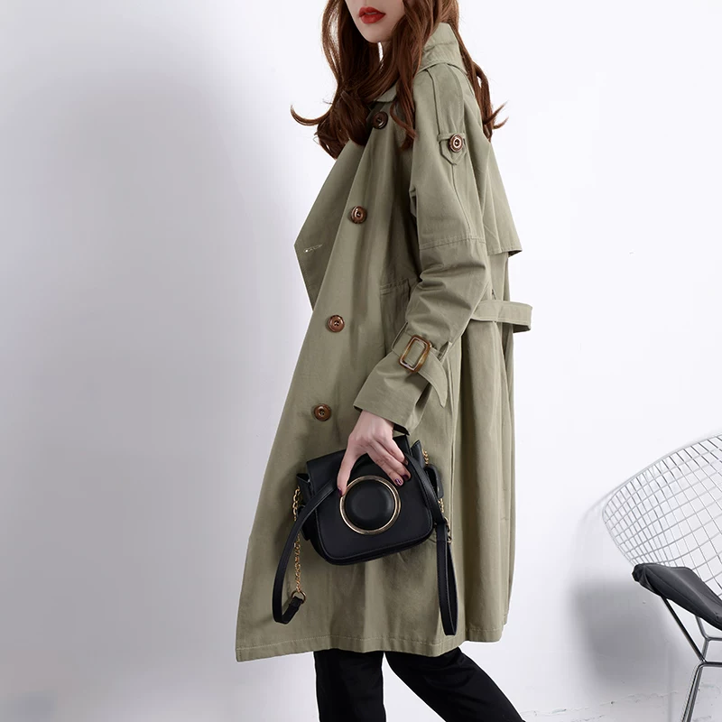 Trench coat, green colored long jacket, Korean style, maxi length, internet celebrity