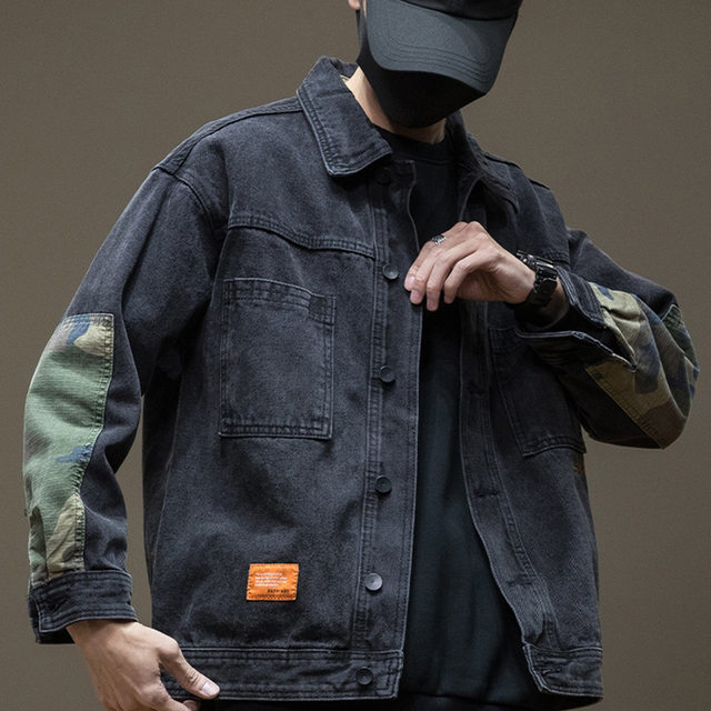Black denim jacket for men 2025 spring and autumn new style boys' enlarged and thickened work jacket men's large size denim jacket