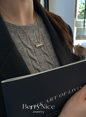 平衡落音真空电镀18k金锆石珍珠平衡木项链锁骨链轻奢高级感颈链