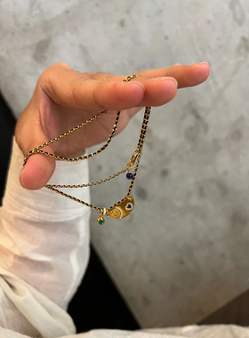 黑金爱心笑脸吊坠女中古风超重工DIY微镶项链小红书同款