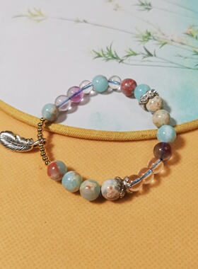 天然寿山石白水晶手链银饰手串