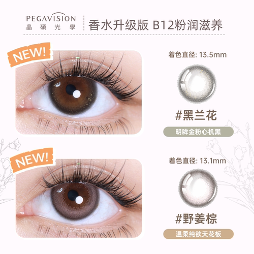 晶硕香水粉润B12日抛美瞳自然彩色近视隐形眼镜10片装大小直径sk - 图2