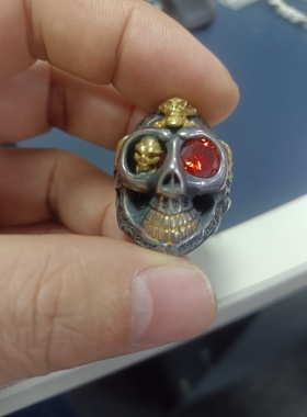 大骷髅头介指纯银925银加铜