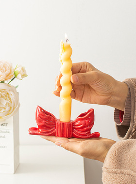 跨境ins风氛围创意家居装饰品摆件长杆香薰蜡烛座台蝴蝶结