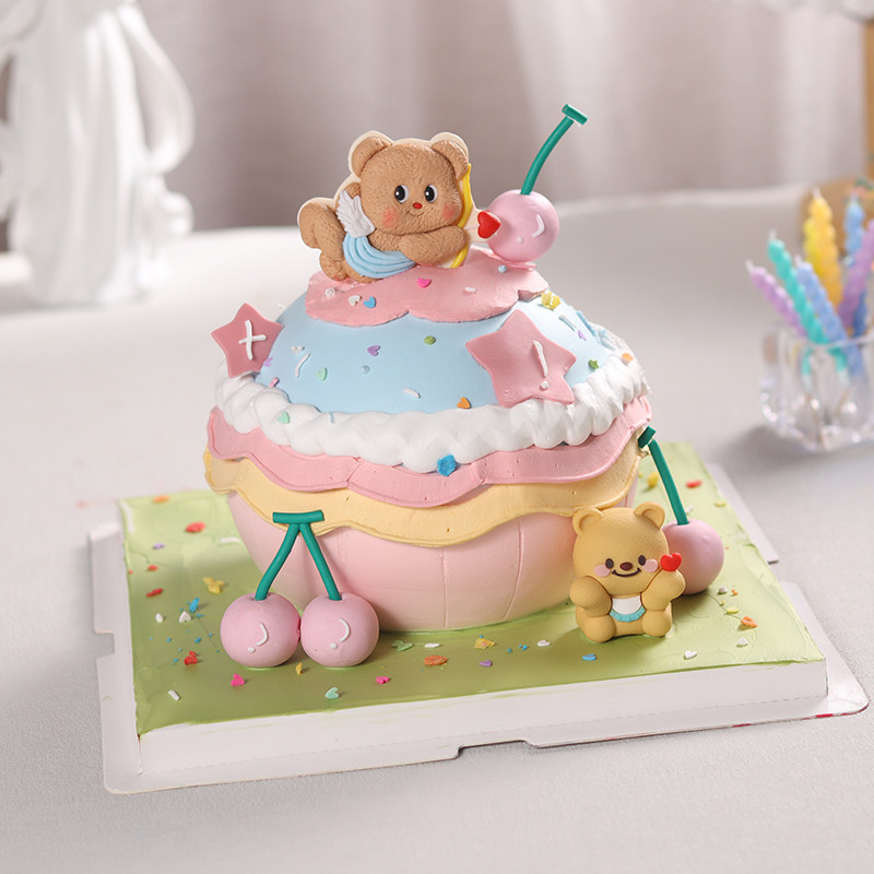 七夕情人节告白小熊蛋糕装饰卡通黄油小熊摆件情侣表白烘焙装扮
