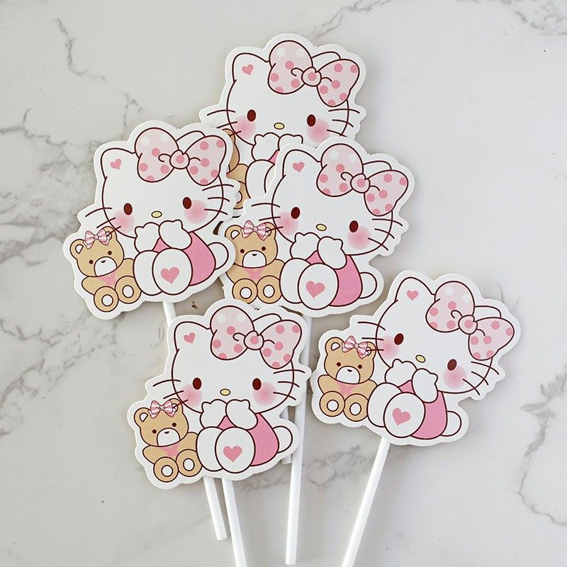 网红粉色系可爱卡通KT猫生日周岁百天宴装饰女孩蛋糕甜品台摆件,淘宝优惠券,粉丝福利购,淘宝优惠卷