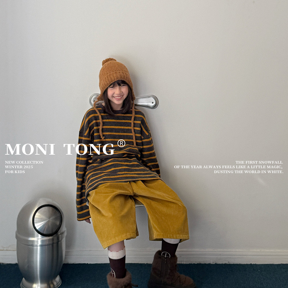 MONI 撞色条纹拉绒宽松T恤打底衫/灯芯绒加绒8分阔腿裤,淘宝优惠券,粉丝福利购,淘宝优惠卷