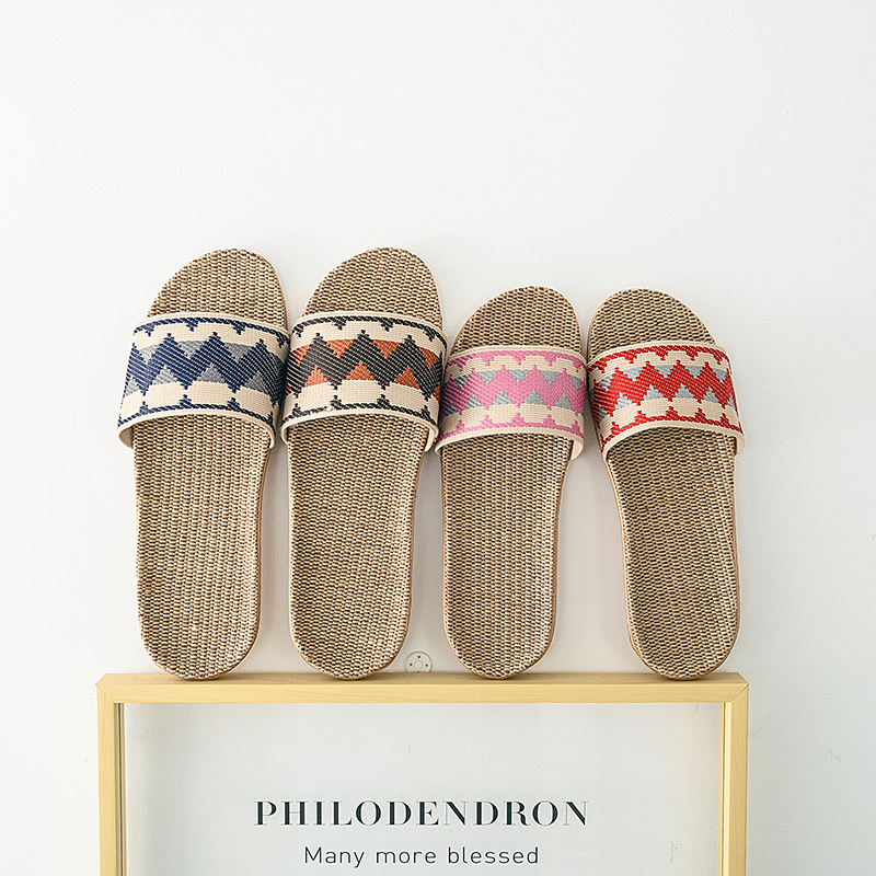 夏季情侣居家凉拖鞋室内木地板防滑轻便透气防臭家用女士亚麻拖鞋 - 图1