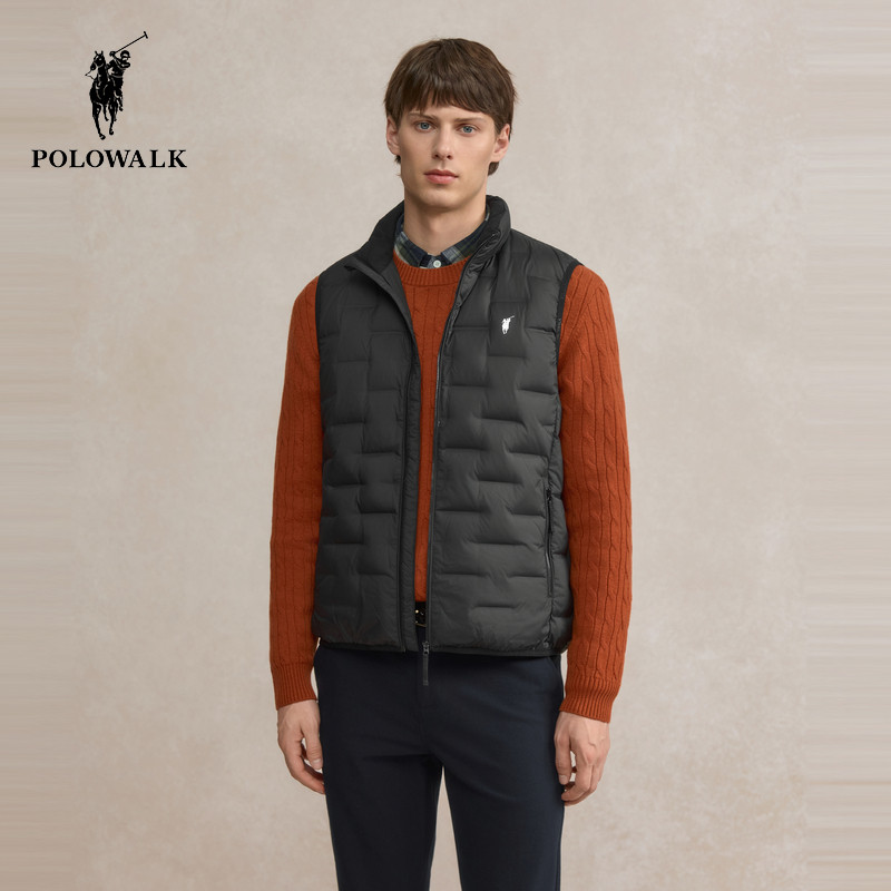 POLOWALK男士立领轻薄羽绒马甲秋冬新款保罗休闲纯色90鸭绒背心潮,淘宝优惠券,粉丝福利购,淘宝优惠卷