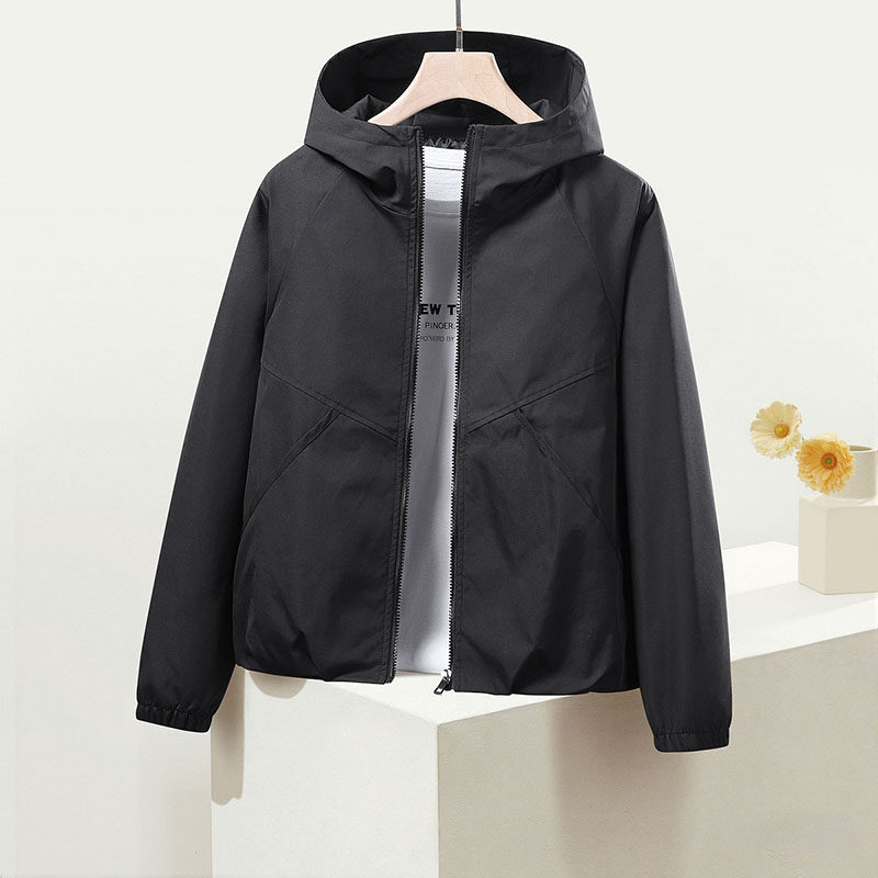 2026春季新款女修身防水防风防污短款连帽外套气质拉链冲锋衣外套