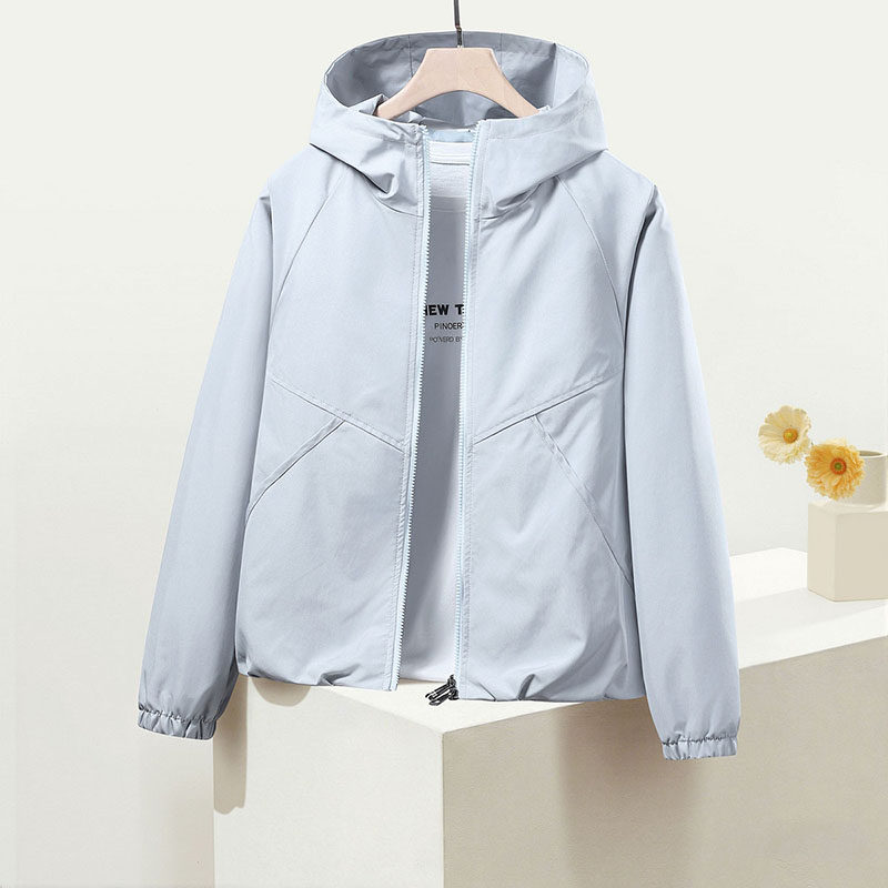 2026春季新款女修身防水防风防污短款连帽外套气质拉链冲锋衣外套