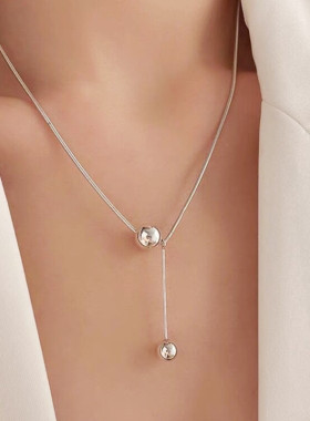 香港正生足银有求必应光珠球球蛇骨链项链女潮网红气质小众锁骨链