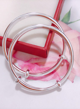 正品香港正生纯银光面宝宝推拉手镯足银999送婴儿满月周岁生日礼