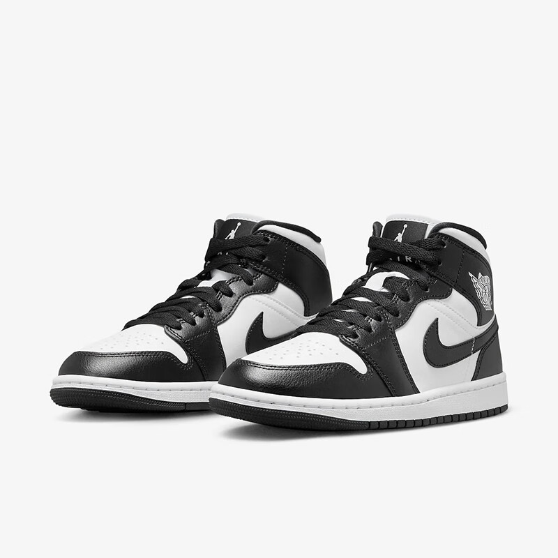 耐克女鞋Air Jordan 1 Mid AJ1黑白熊猫复古中帮篮球鞋DV0991-101 - 图1