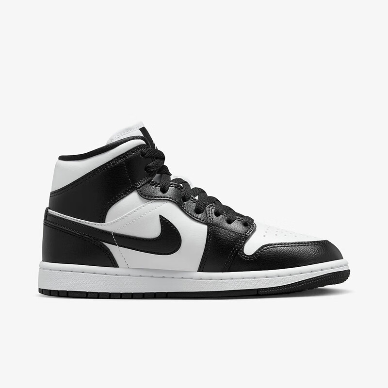 耐克女鞋Air Jordan 1 Mid AJ1黑白熊猫复古中帮篮球鞋DV0991-101 - 图0