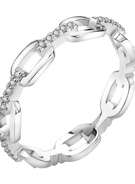 JZ473 简单间隔钻窄版锁链小戒指 微镶锆石女款围圈钻链条钻戒